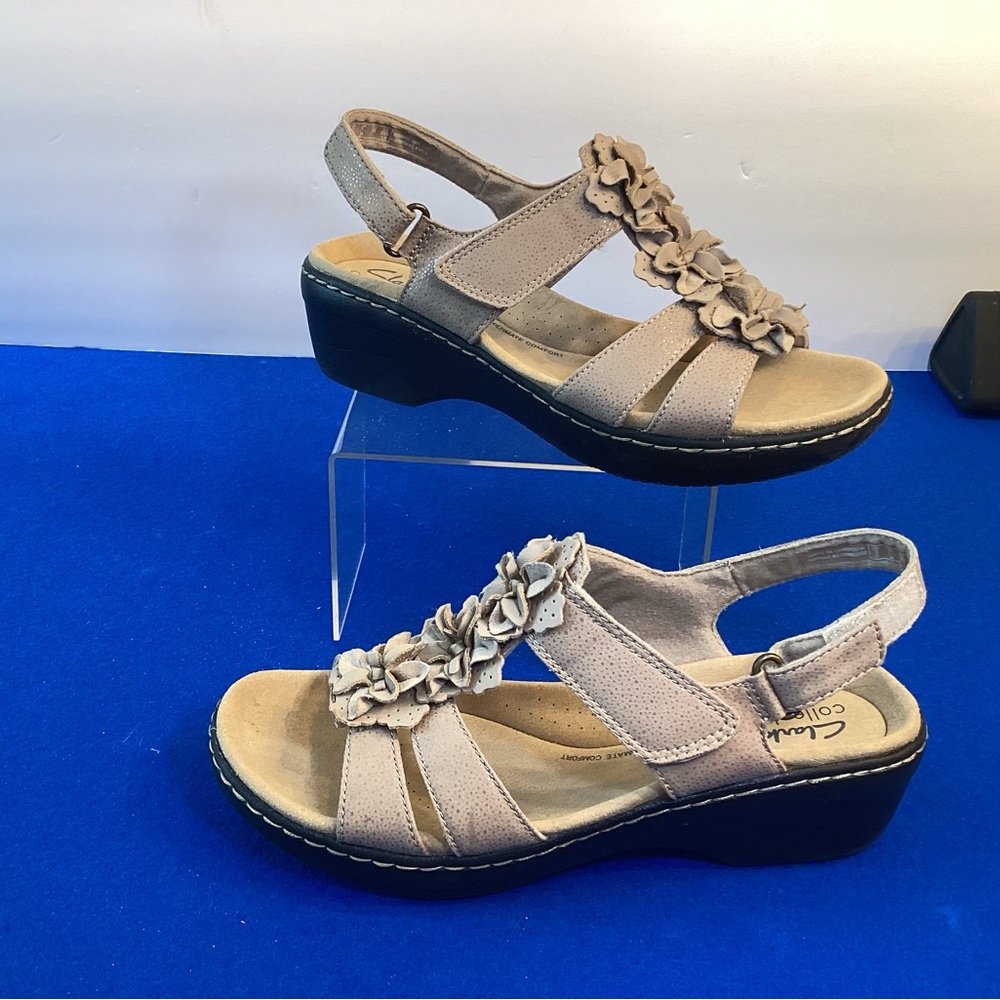 Clarks Nude Leather Wedges